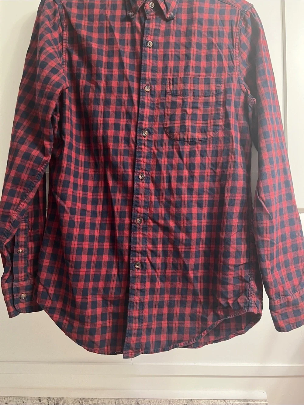 J. Crew Brushed Twill Red and Navy Plaid Button-Down Shirt
